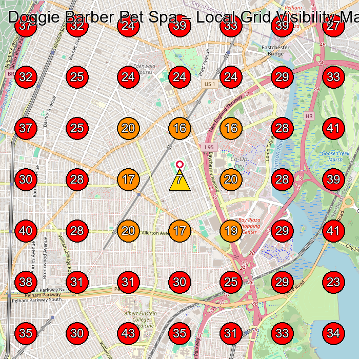 Doggie Barber Pet Spa GeoGrid visibility map for Pet Groomer in Bronx
